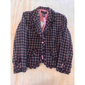 NWT Silkland Petite Tweed Jacket Women’s Large LP Pink Silk Blend Raw Hem Career